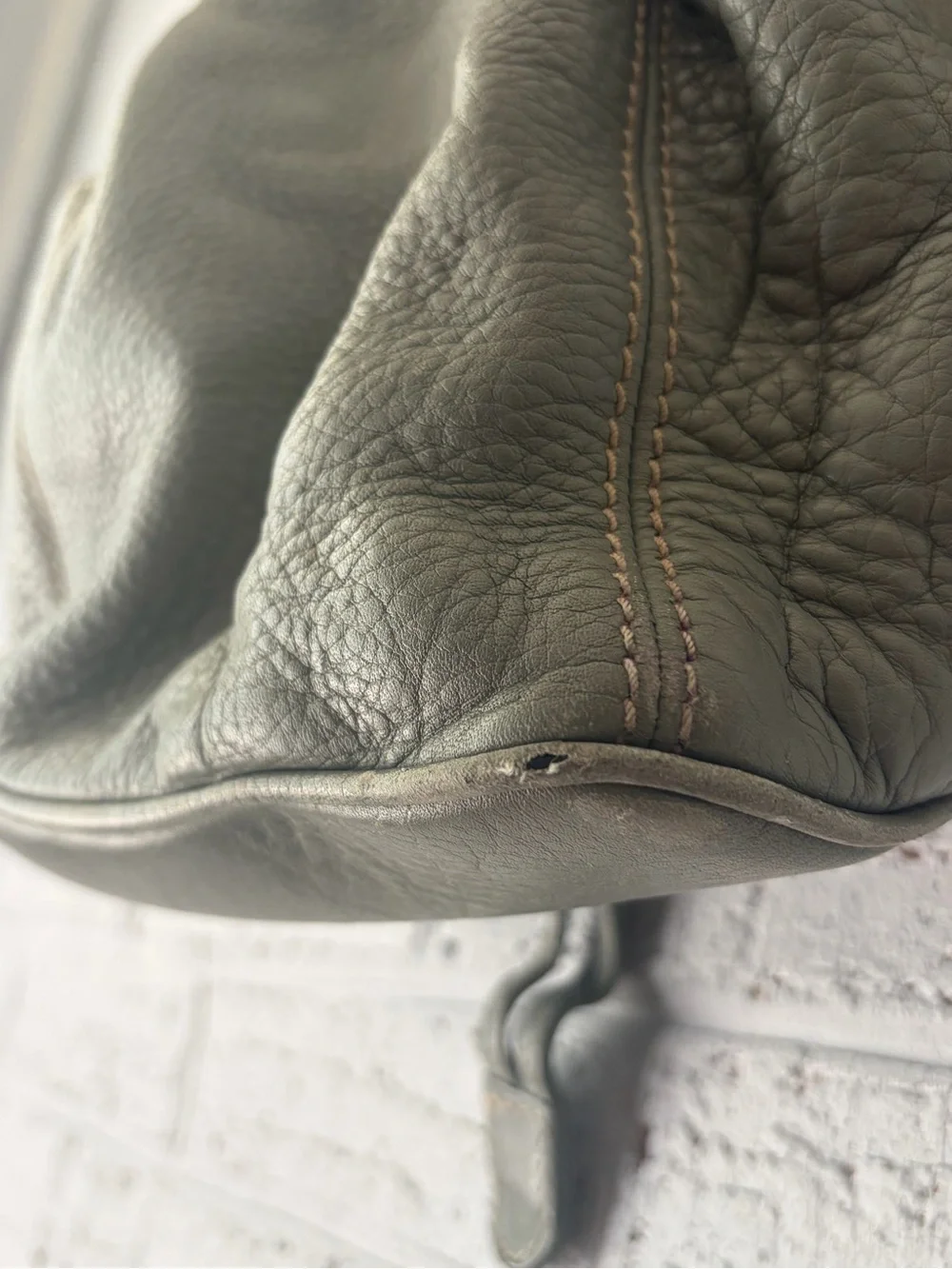 Gray/Green  Leather Backpack Tote - Minimal Drawstring Style